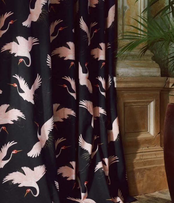 Oriental Birds Navy Curtains