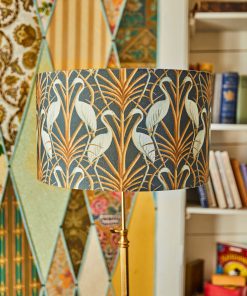 Nouveau Heron Navy lampshade close up lights on LS